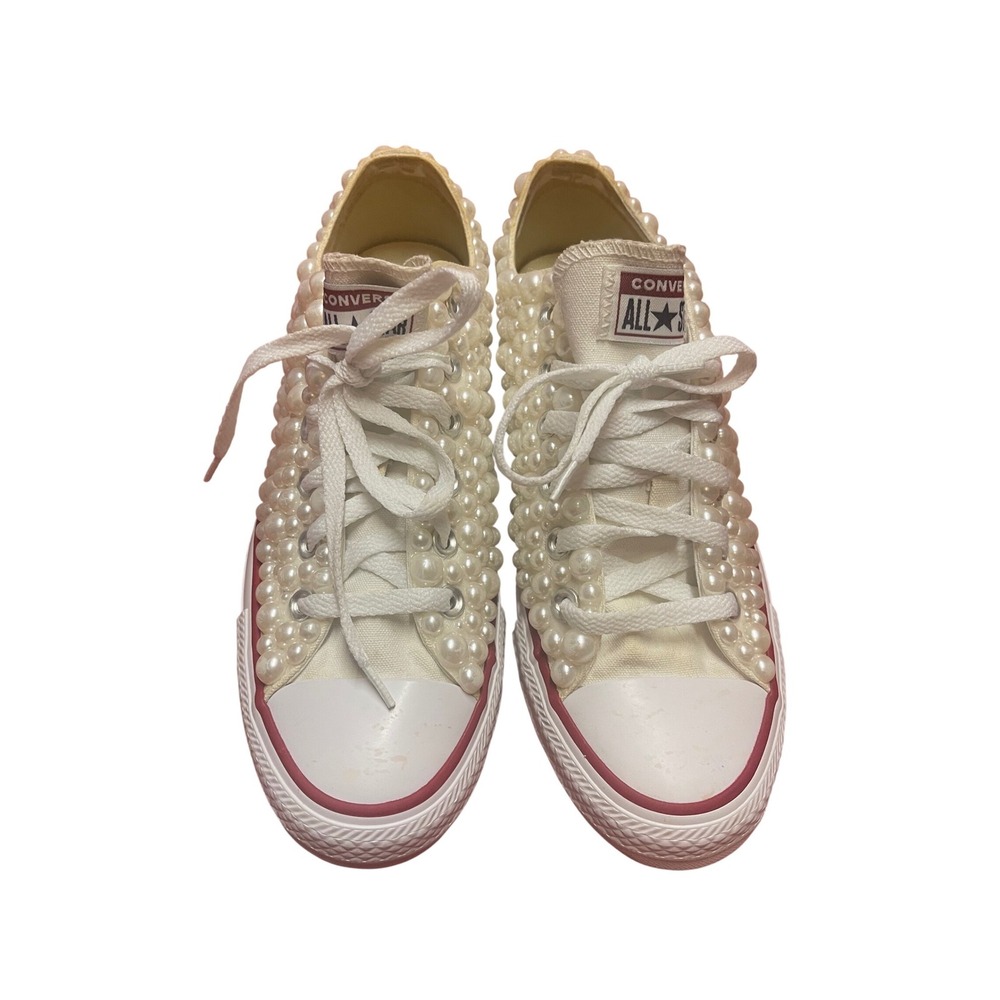 Converse All Star Custom Pearl Embellished Low Top Sneakers  Womens 9.5 W7652